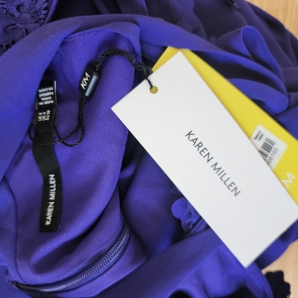 Karen Millen Purple Floral Applique Mini Dress Event Cocktail Party Wedding Gues - Picture 10 of 13